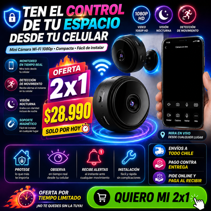 📹 Mini Cámara de Seguridad Wi-Fi 1080p ™ Pro con Soporte Magnético