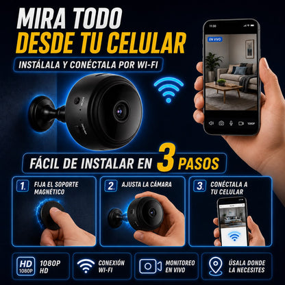 📹 Mini Cámara de Seguridad Wi-Fi 1080p ™ Pro con Soporte Magnético