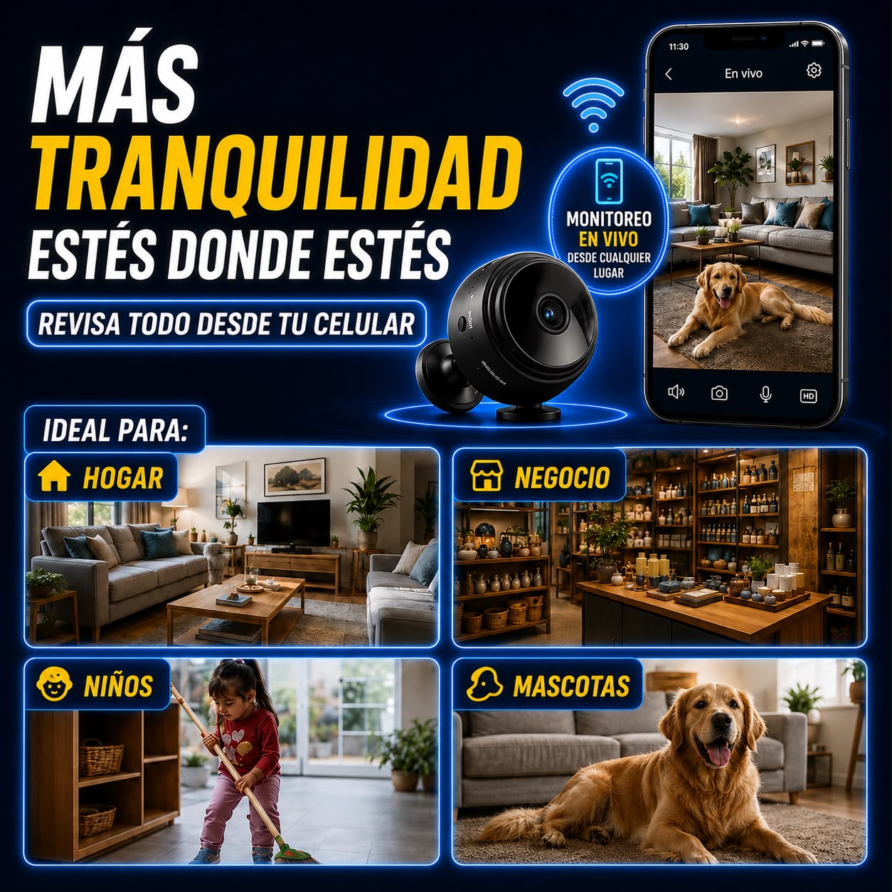 📹 Mini Cámara de Seguridad Wi-Fi 1080p ™ Pro con Soporte Magnético